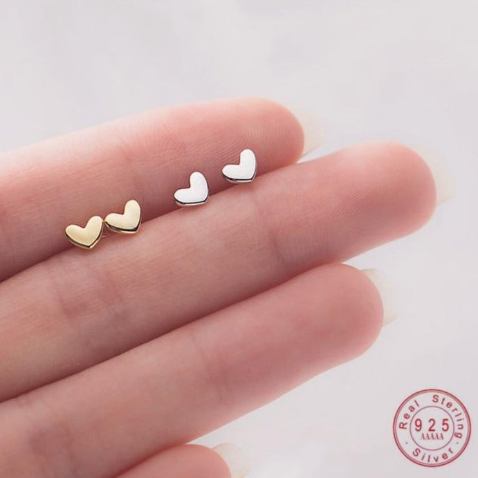 Teeny Tiny Love Heart Stud Earrings 925 Sterling Silver