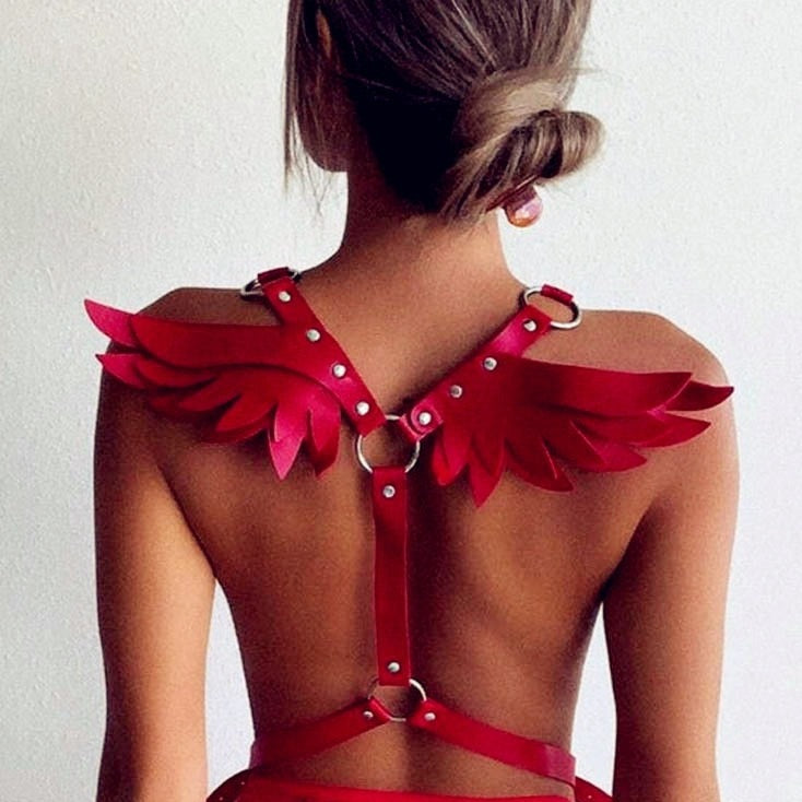 Angel Wing Leather Harness Cage Belts