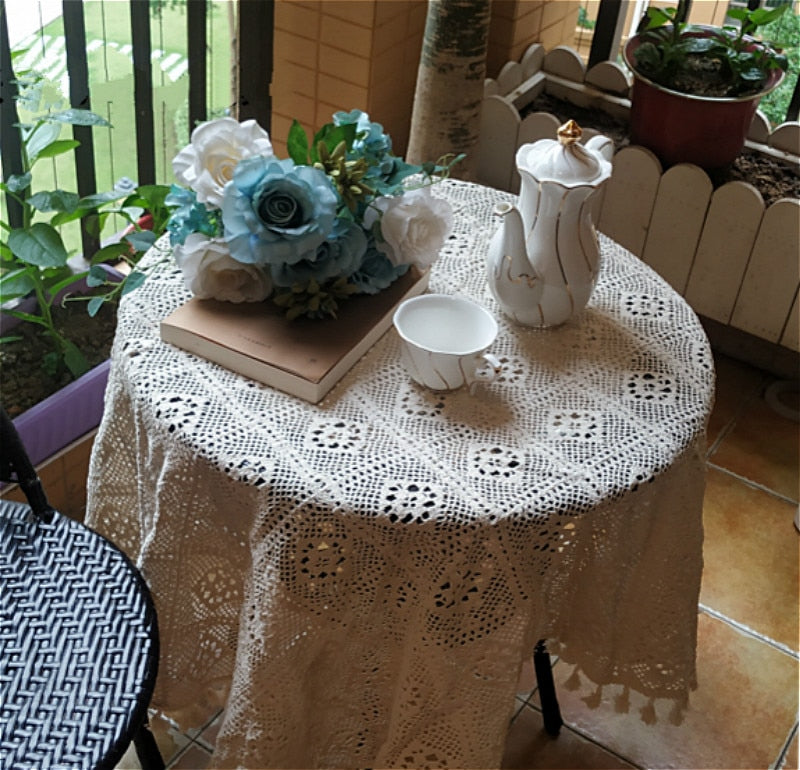 Handmade Crochet Lace Square Cotton Tablecloth
