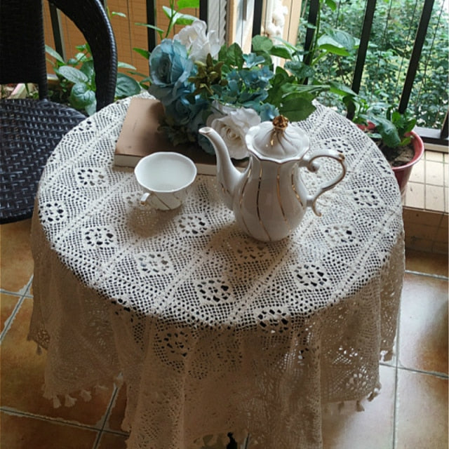 Handmade Crochet Lace Square Cotton Tablecloth