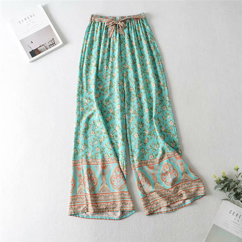 Two Piece Pale Mint Green Boho Wide Leg Pant & Matching Camis Set