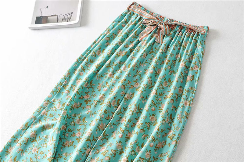 Two Piece Pale Mint Green Boho Wide Leg Pant & Matching Camis Set