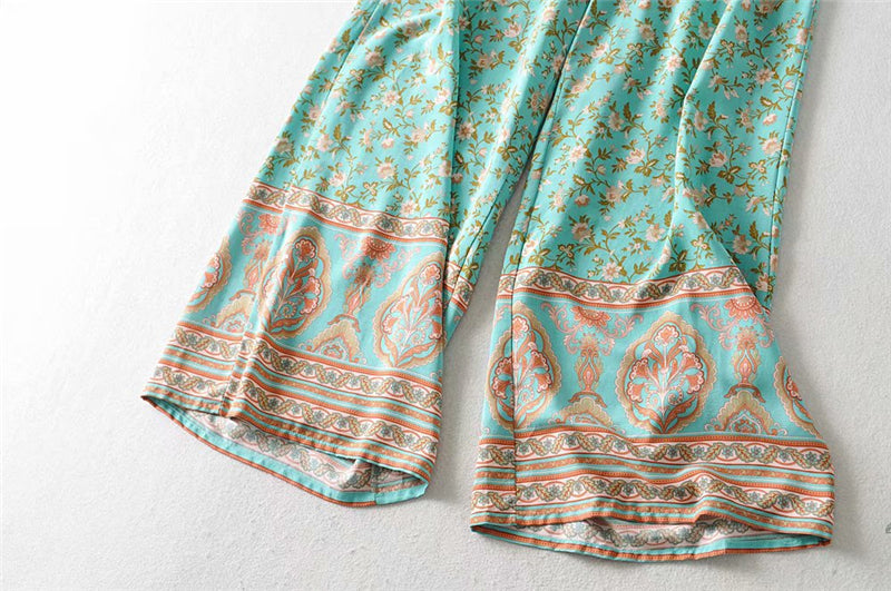 Two Piece Pale Mint Green Boho Wide Leg Pant & Matching Camis Set