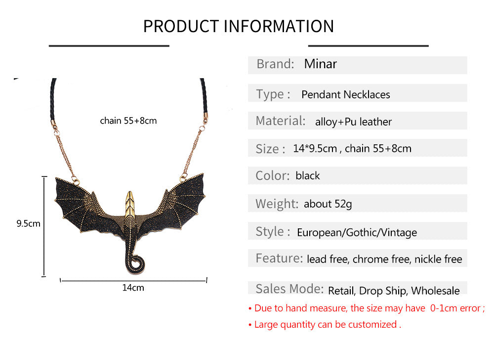Mother of Dragons Black and Gold Dragon Pendant Necklace