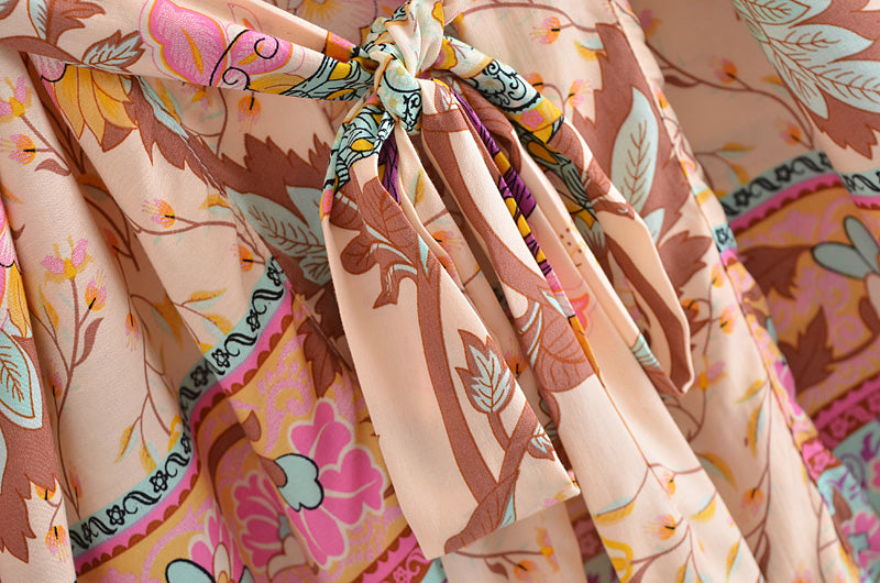 Boho Vintage Peacock Floral Print Short Kimono Jacket