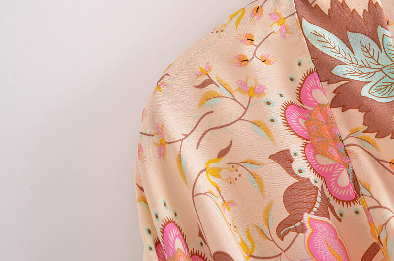 Boho Vintage Peacock Floral Print Short Kimono Jacket