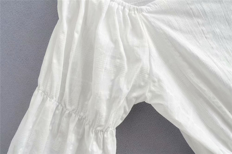 Boat Neck Cotton Boho Cropped Blouse