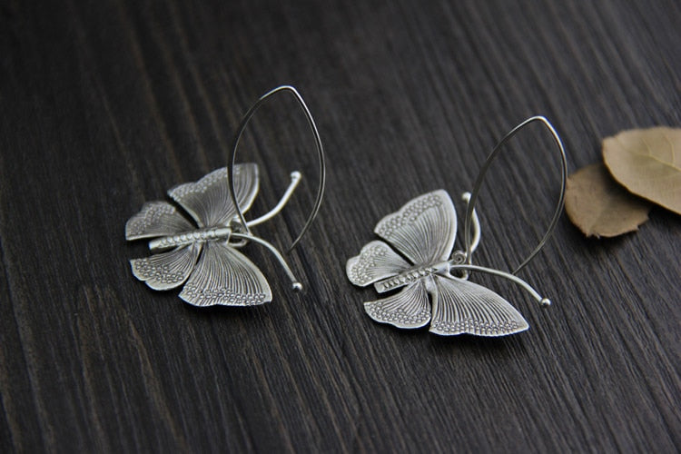 Large Butterfly Drop Earrings 925 Sterling Silver