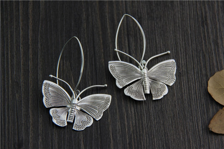 Large Butterfly Drop Earrings 925 Sterling Silver