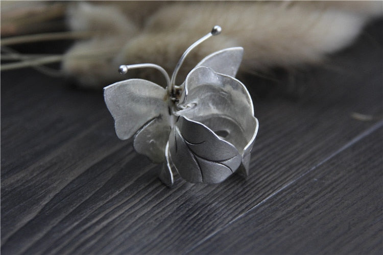 Large Butterfly Ring 925 Sterling Silver