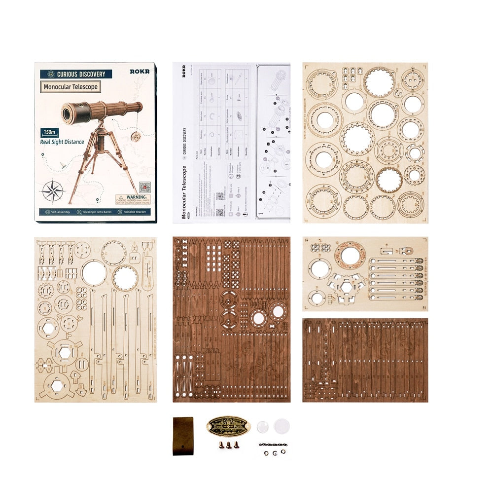 DIY 314pcs Telescopic Monocular Telescope Wooden Model Building Kits