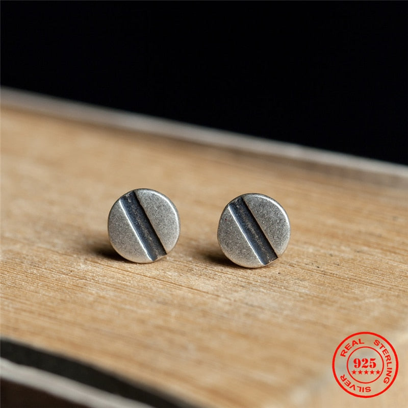 Flat Head Screw 925 Sterling Silver Stud Earrings