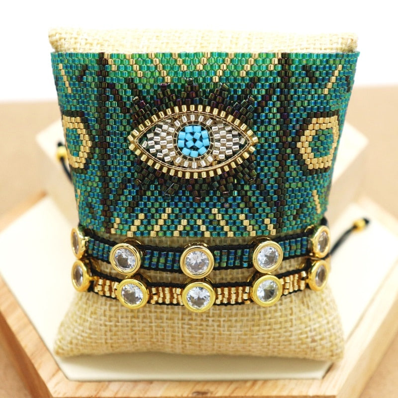 Evil Eye Handmade Glass Seed Bracelets