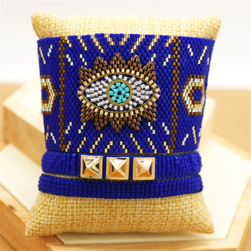 Evil Eye Handmade Glass Seed Bracelets