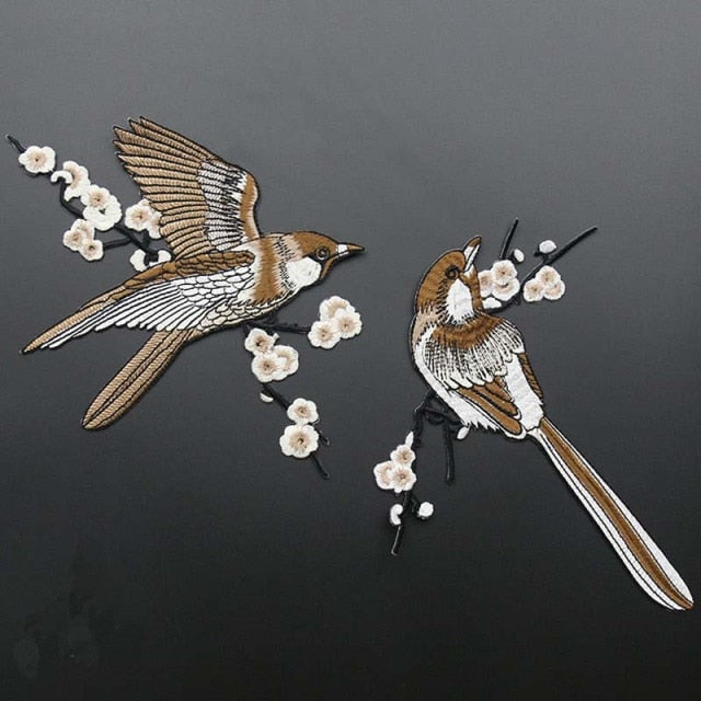 Pair Birds Embroidered Appliqués Iron-On Patches Phoenix/Flamingo/Swallows/etc