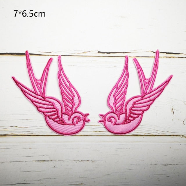 Pair Birds Embroidered Appliqués Iron-On Patches Phoenix/Flamingo/Swallows/etc