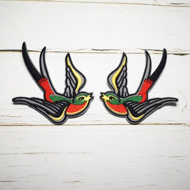 Pair Birds Embroidered Appliqués Iron-On Patches Phoenix/Flamingo/Swallows/etc