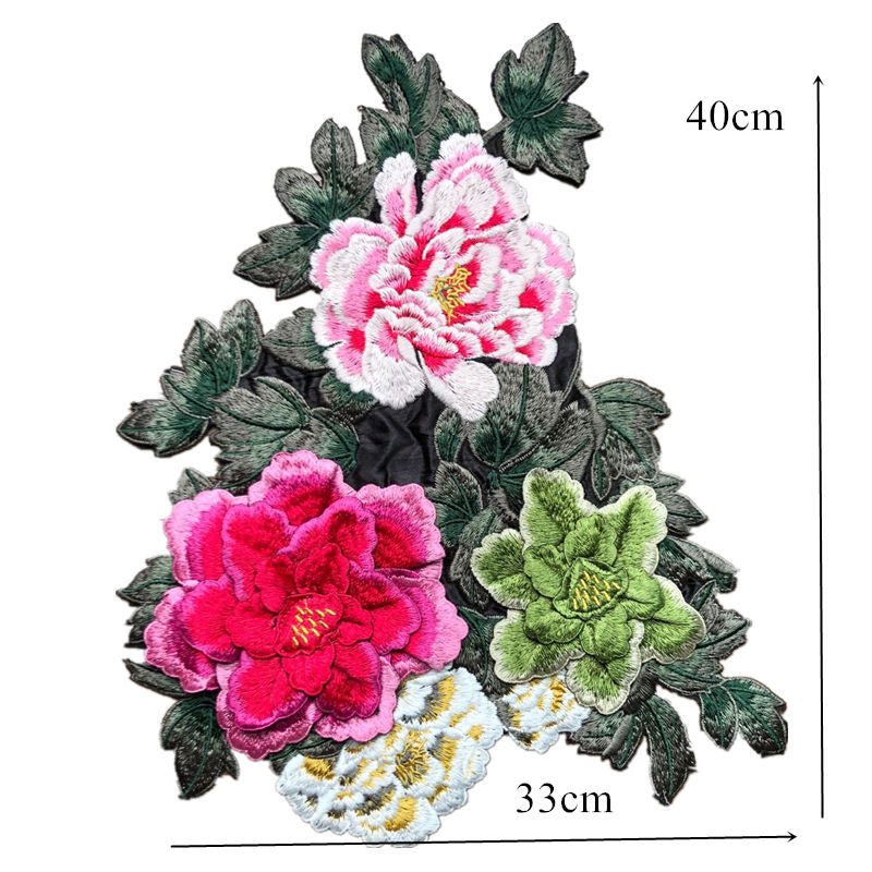 Embroidered Peony Flowers Leaves Sew On Applique Patches DIY Decoration Craft