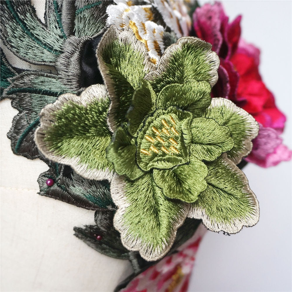 Embroidered Peony Flowers Leaves Sew On Applique Patches DIY Decoration Craft