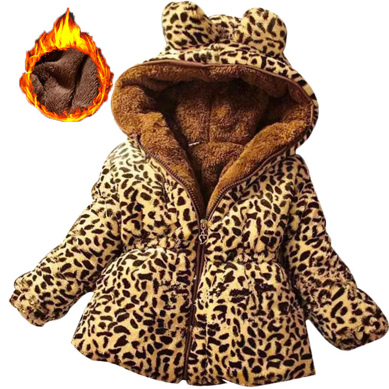 Girls Winter Leopard Hoodie Coat Jacket