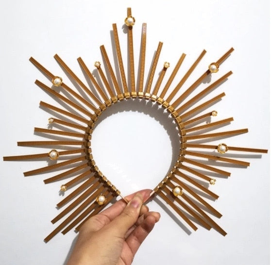 Rose Goddess Crown Spiked Halo Headband Met Gala Sunburst Headpiece