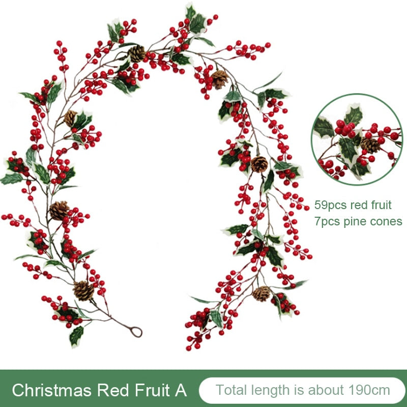 Christmas Wreath Berries Cones Artificial Vine Hanging Floral Foliage Garland Christmas Decorations