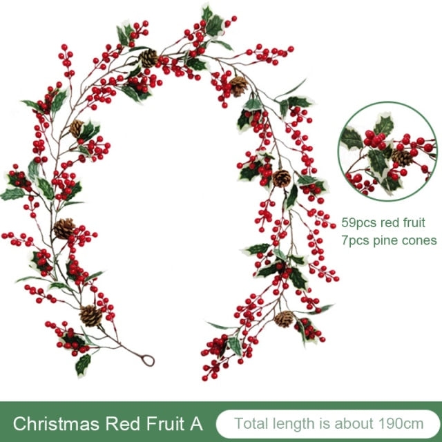 Christmas Wreath Berries Cones Artificial Vine Hanging Floral Foliage Garland Christmas Decorations