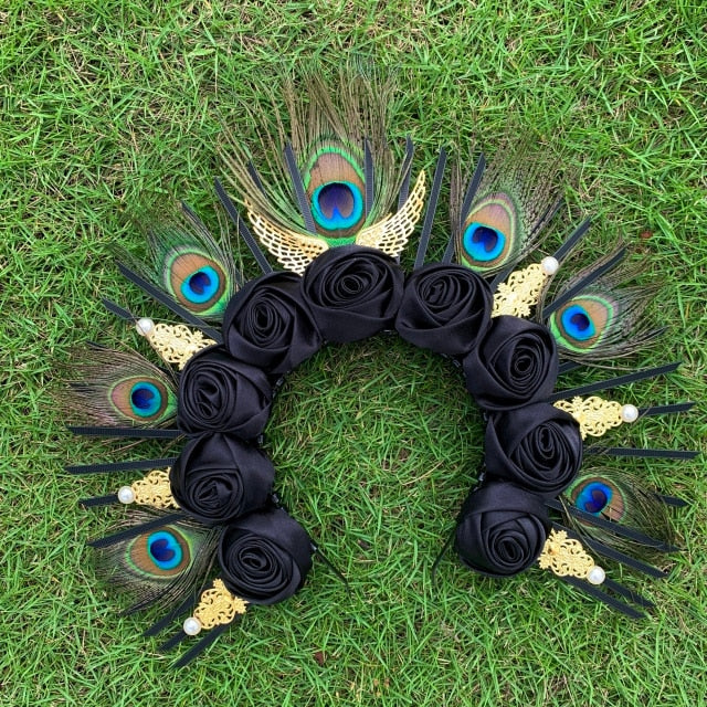 Rose Goddess Crown Spiked Halo Headband Met Gala Sunburst Headpiece