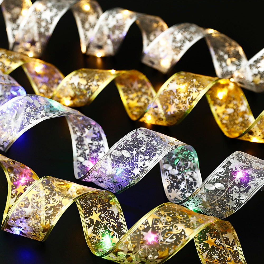 Christmas Fairy Lights Ribbon Bows With 50 LED 5M