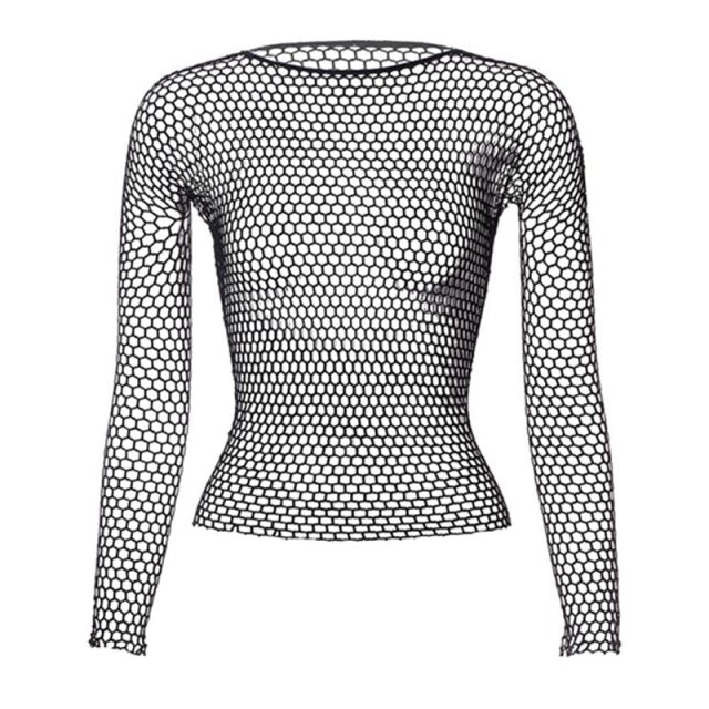 Fishnet Mesh Long Sleeve Tops