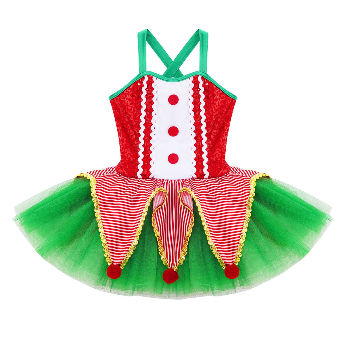 Girls Christmas Concert Performance Costume Leotard Tutu Dress with Headband