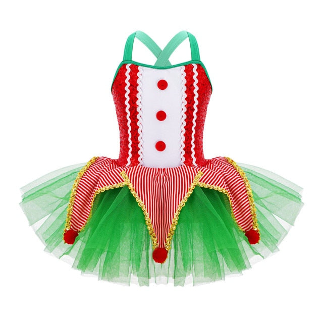 Girls Christmas Concert Performance Costume Leotard Tutu Dress with Headband