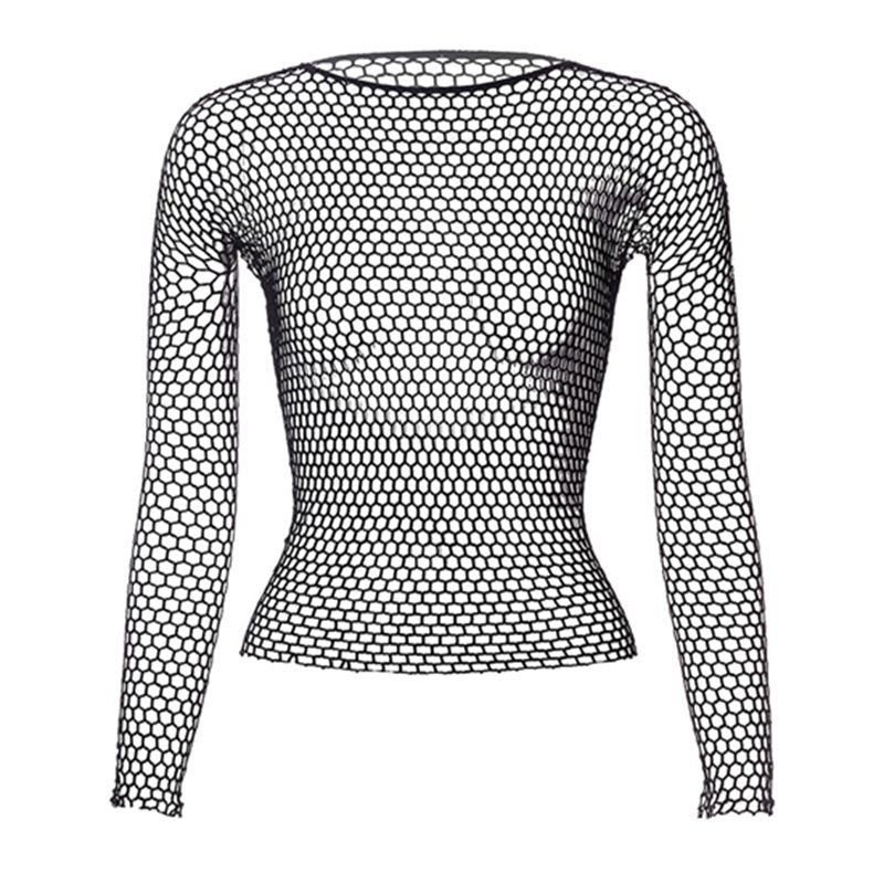 Fishnet Mesh Long Sleeve Tops