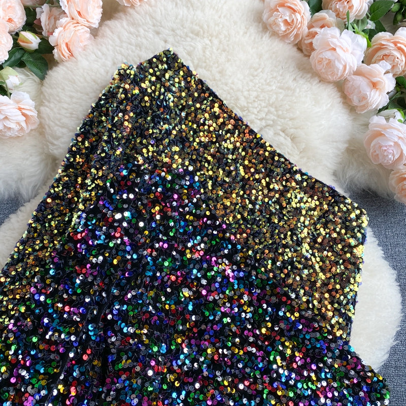 She's a Star One Shoulder Puff Sleeve Short Sequinned Top
