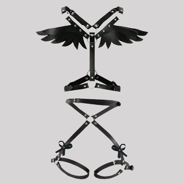 Angel Wing Leather Harness Cage Belts
