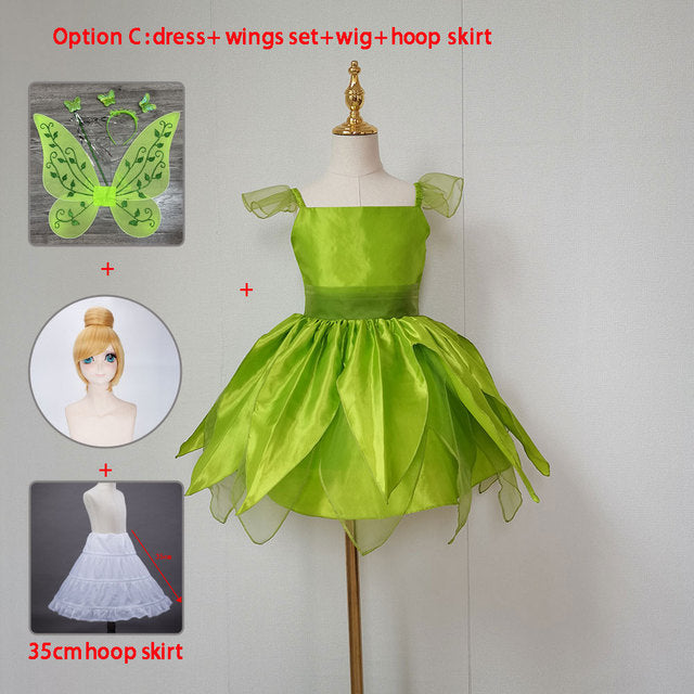 The Green Flower Fairy Tinkerbell Halloween Cosplay Girls Costume