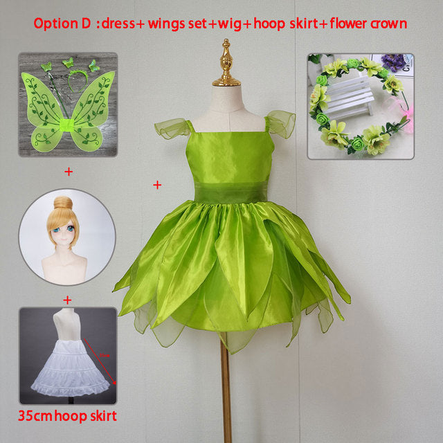 The Green Flower Fairy Tinkerbell Halloween Cosplay Girls Costume
