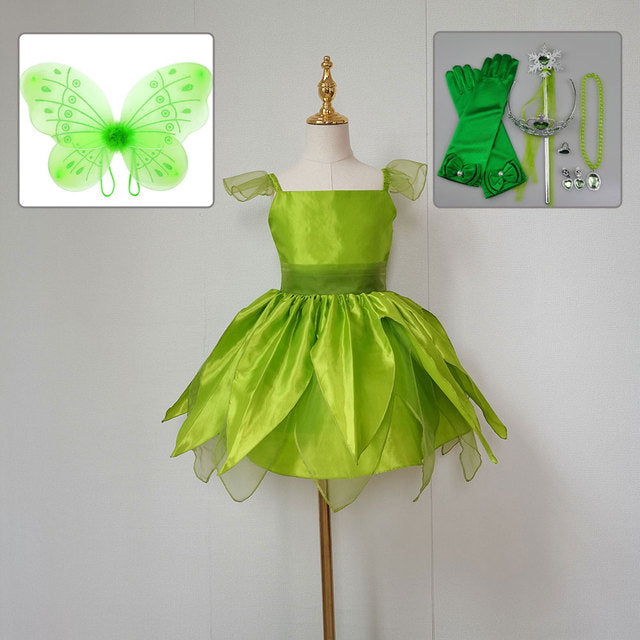 The Green Flower Fairy Tinkerbell Halloween Cosplay Girls Costume