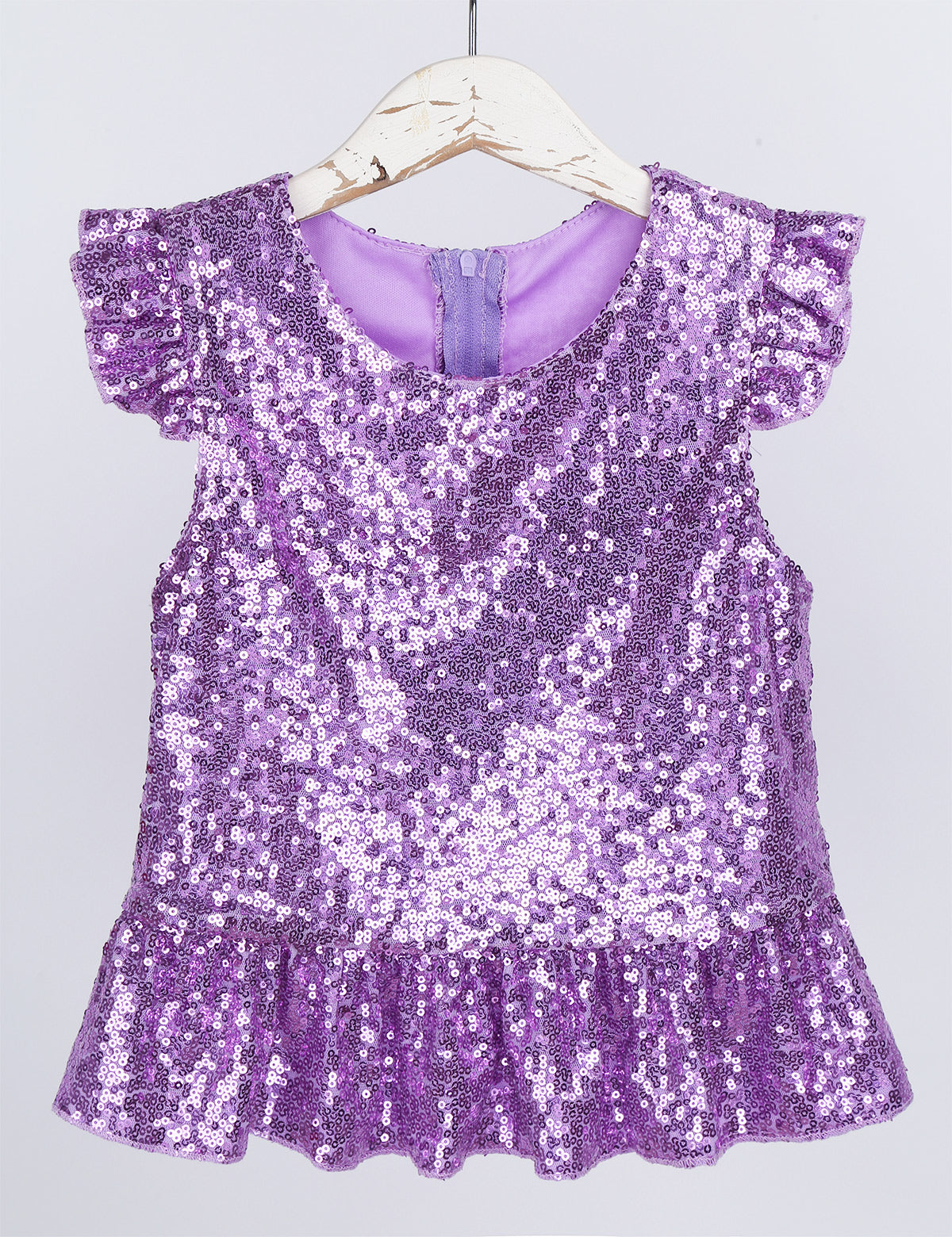 Girls Mermaid Sparkly Sequins Short Flutter Cap Sleeves Ruffle T-shirts Dance Performance Party Tops