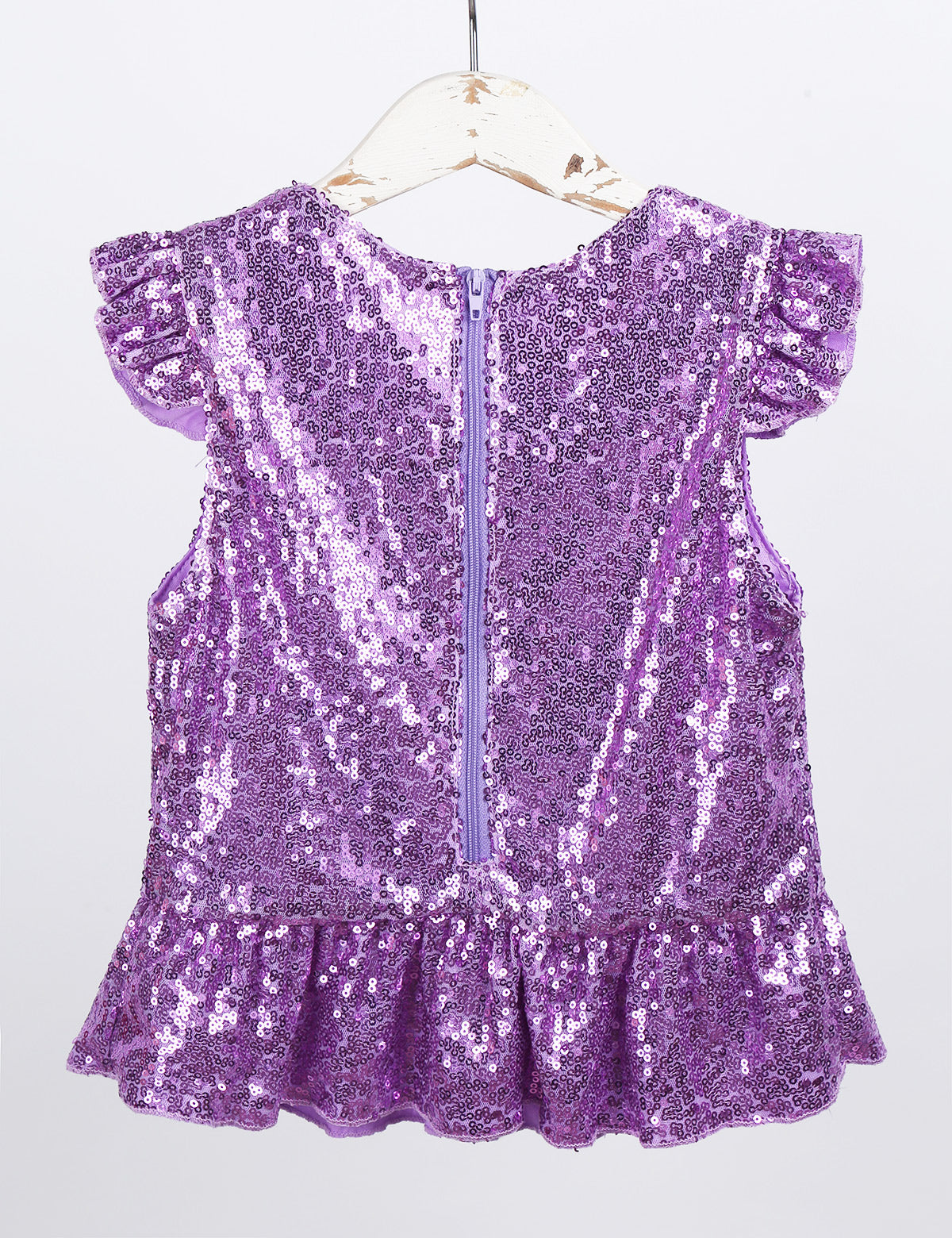 Girls Mermaid Sparkly Sequins Short Flutter Cap Sleeves Ruffle T-shirts Dance Performance Party Tops