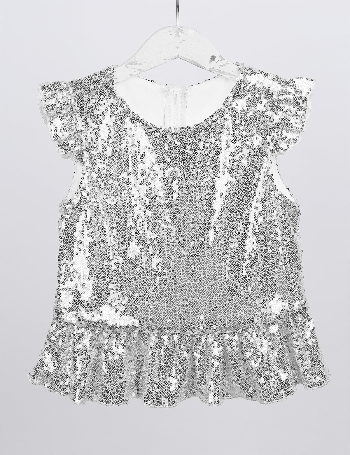 Girls Mermaid Sparkly Sequins Short Flutter Cap Sleeves Ruffle T-shirts Dance Performance Party Tops