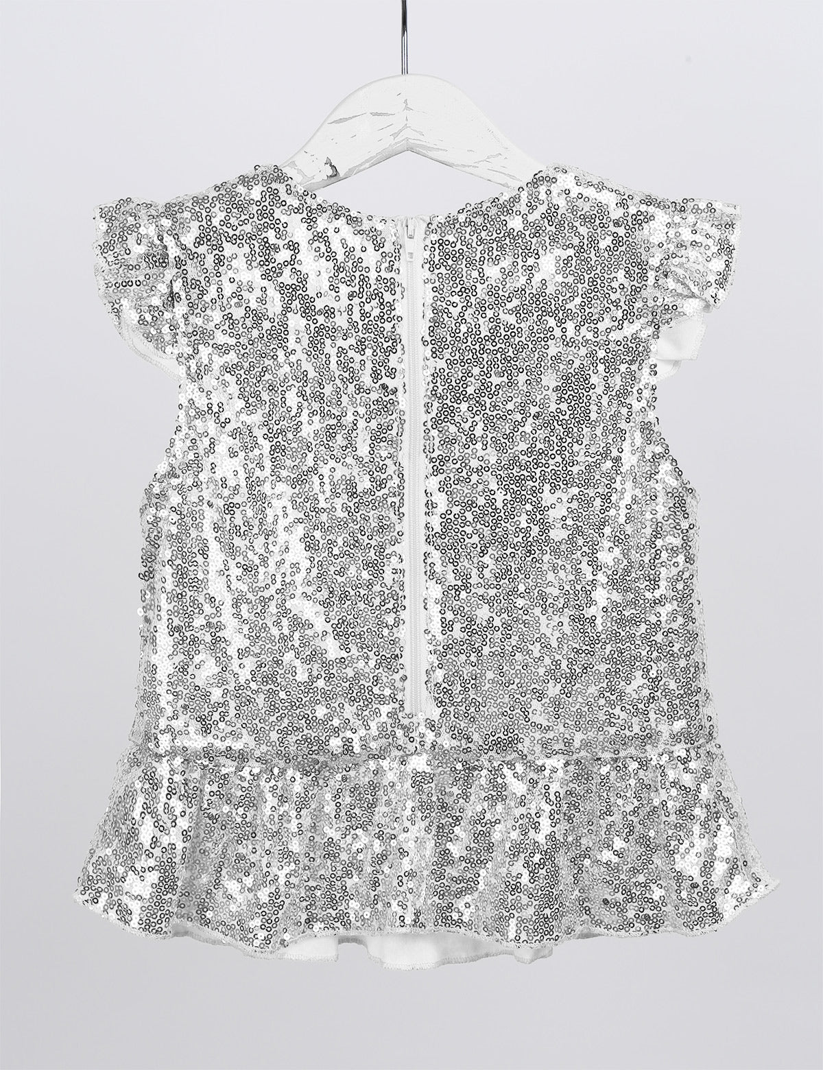 Girls Mermaid Sparkly Sequins Short Flutter Cap Sleeves Ruffle T-shirts Dance Performance Party Tops
