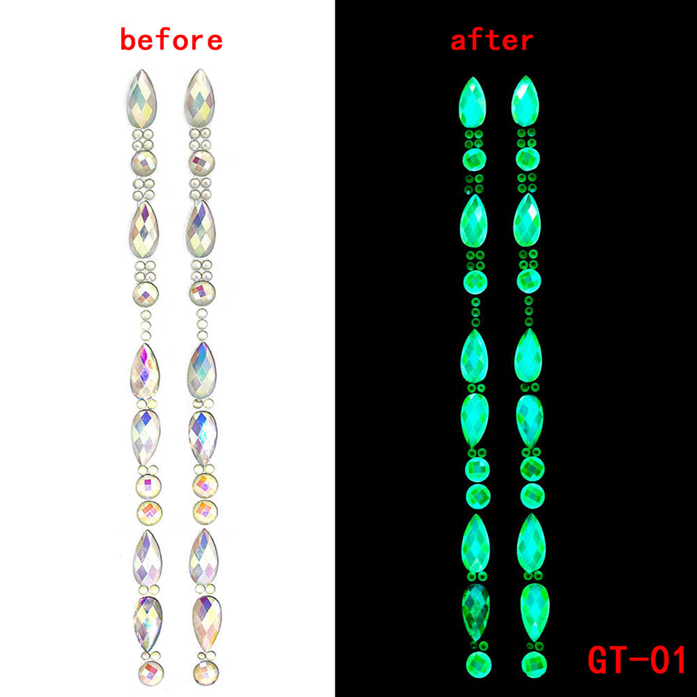 Glow in the Dark 3D Crystal Forehead Hair Part Stickers Festival Hair