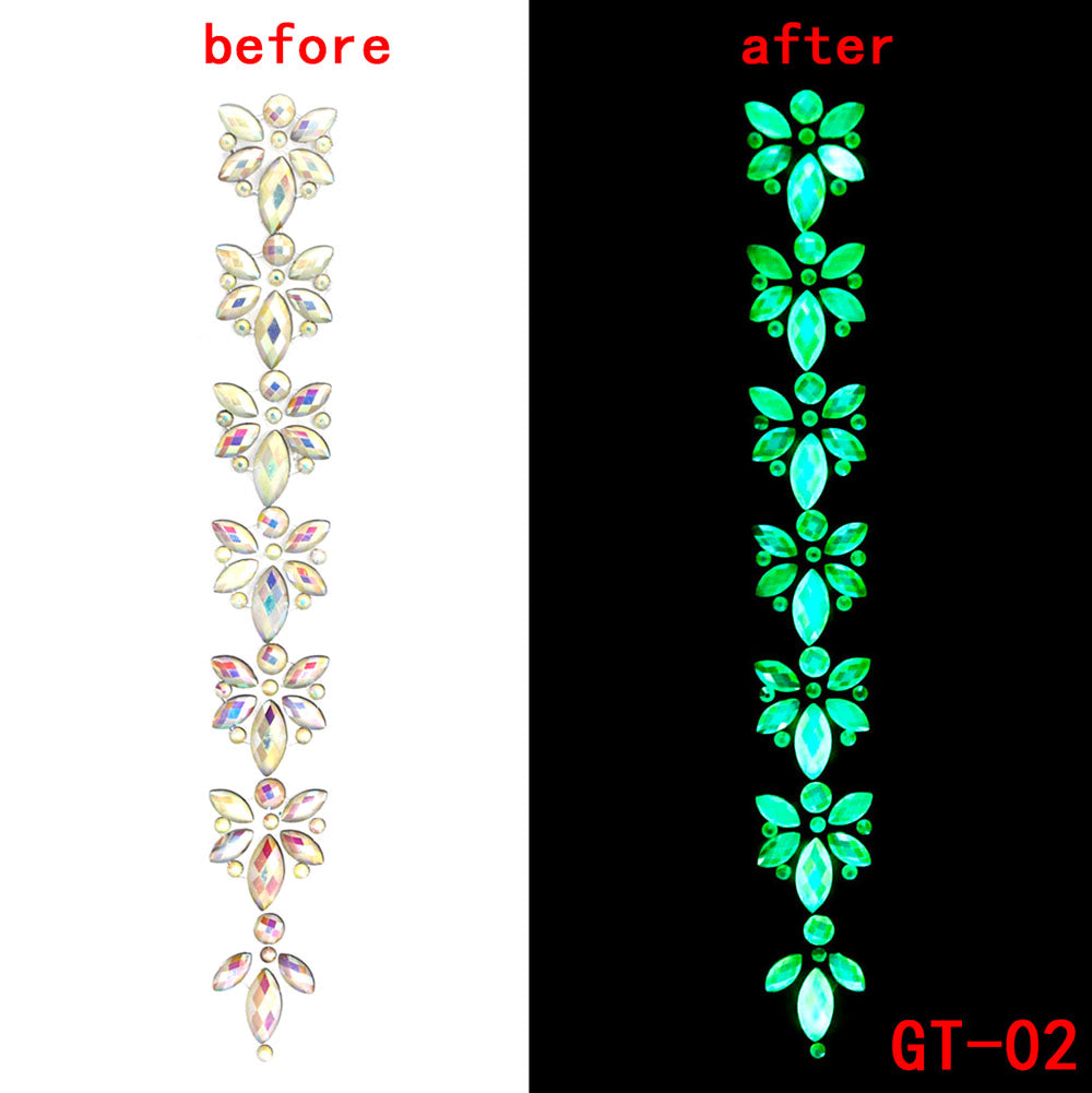 Glow in the Dark 3D Crystal Forehead Hair Part Stickers Festival Hair