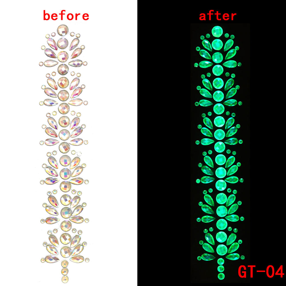 Glow in the Dark 3D Crystal Forehead Hair Part Stickers Festival Hair
