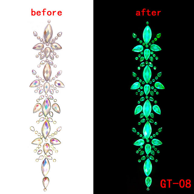 Glow in the Dark 3D Crystal Forehead Hair Part Stickers Festival Hair