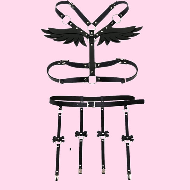 Angel Wing Leather Harness Cage Belts