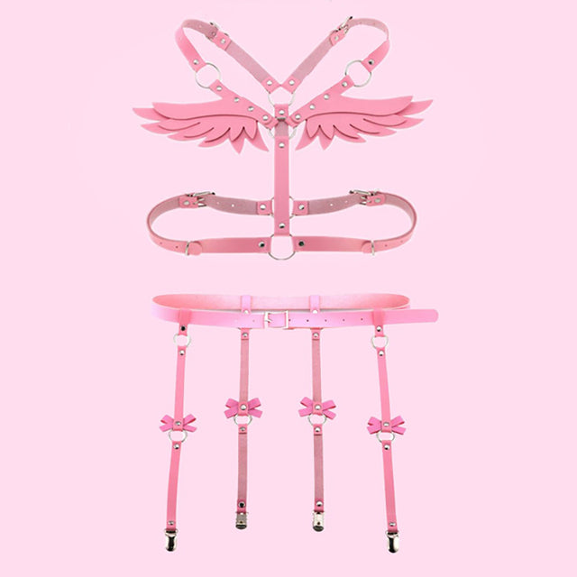 Angel Wing Leather Harness Cage Belts