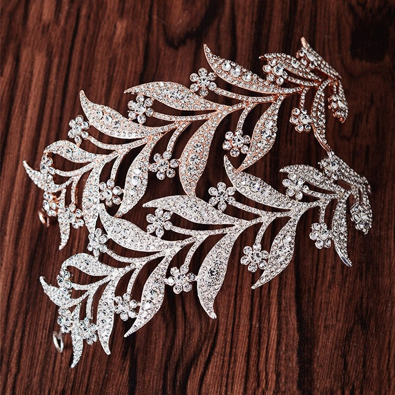 Silver Crystal Leaf Vine Crown Forehead Jewellery.