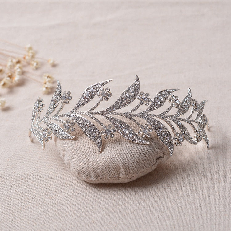 Silver Crystal Leaf Vine Crown Forehead Jewellery.